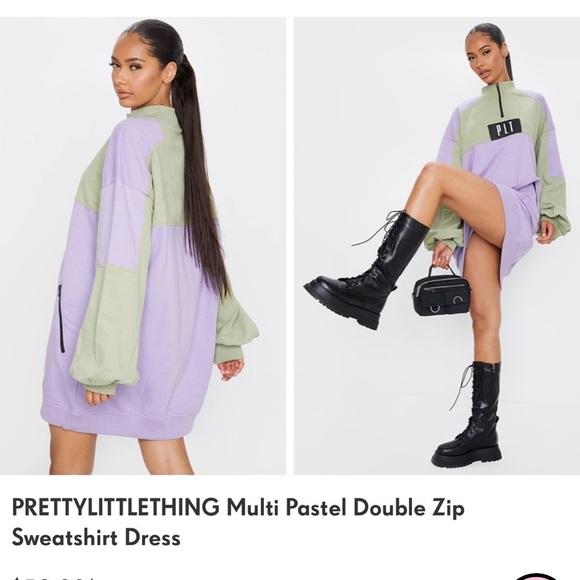 PRETTYLITTLETHING Multi Pastel Double Zip
Sweatshirt Dress purple green oversize - Picture 3 of 9